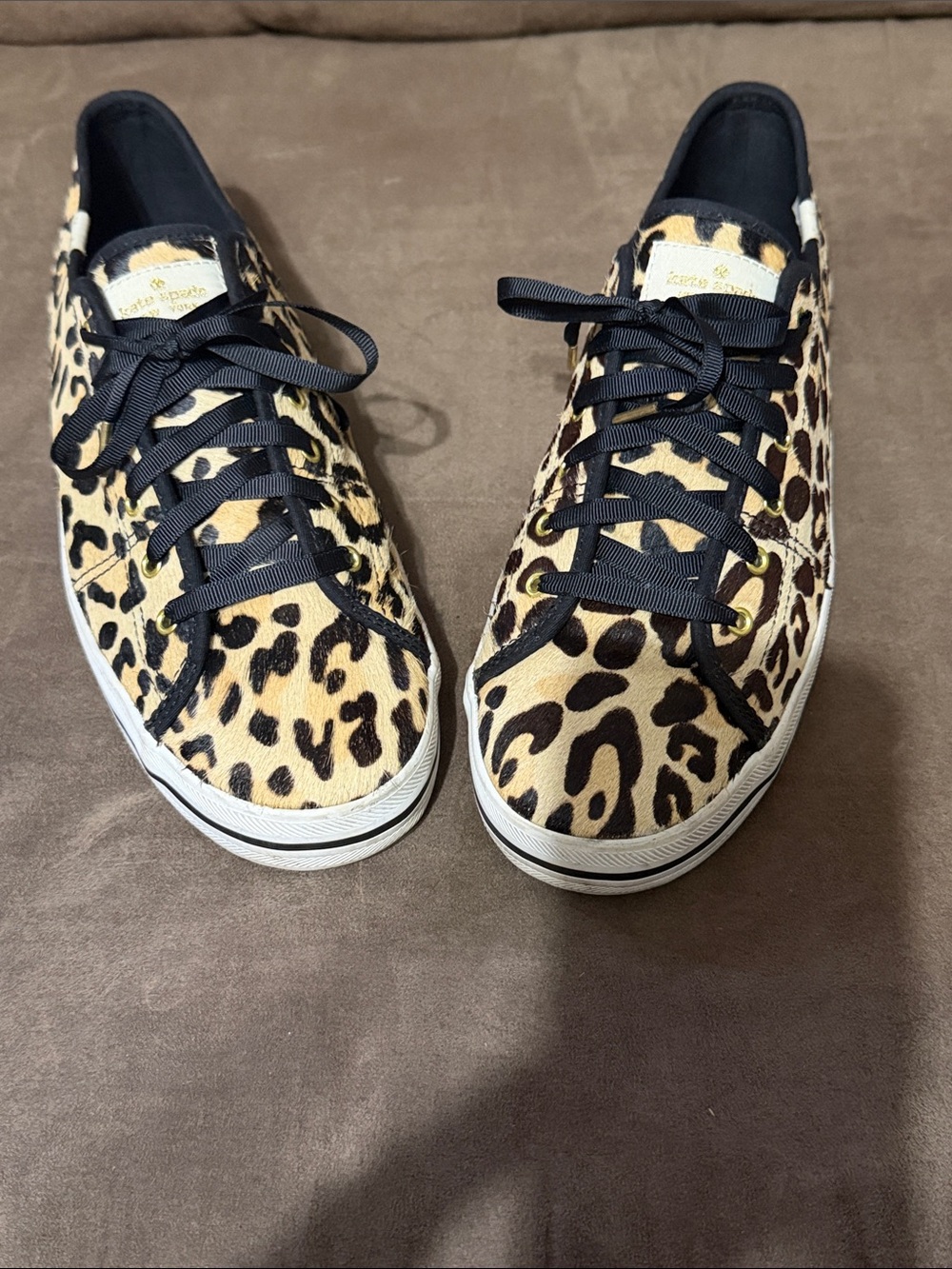 Kate Spade X Keds Women’s Leopard Print Calf Hair Sneakers with Black Laces